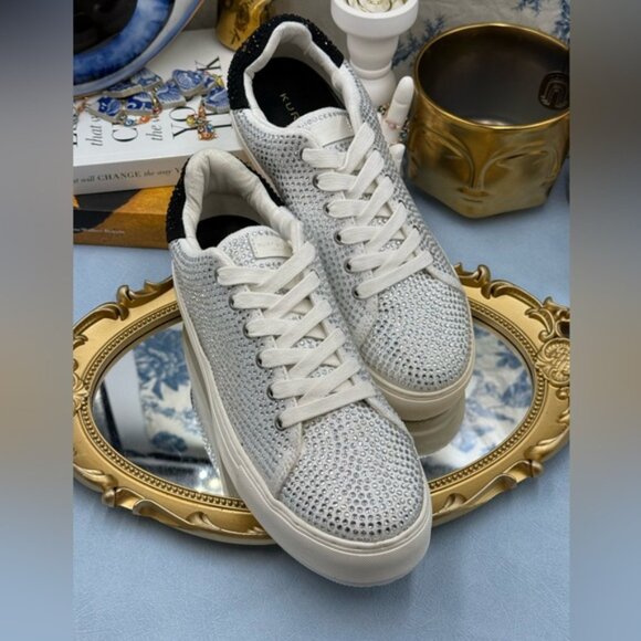 🆕 KURT GEIGER LONDON 🧿 NWOT Laney Silver Crystal Low Top Sneaker, Sz 40 US 9 - Picture 7 of 16